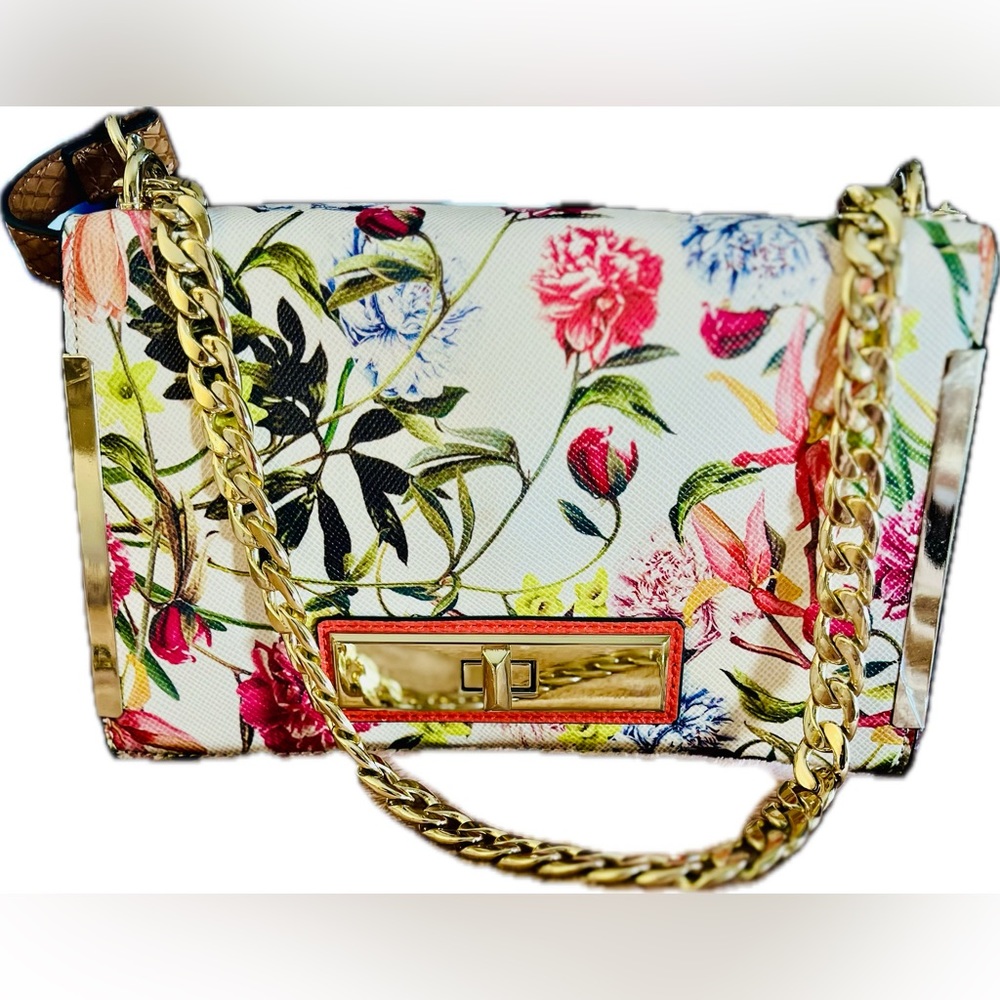 ALDO TWO-IN-ONE FLORAL SHOULDER BAG WITH GOLD TONE ACCENTS SZ S